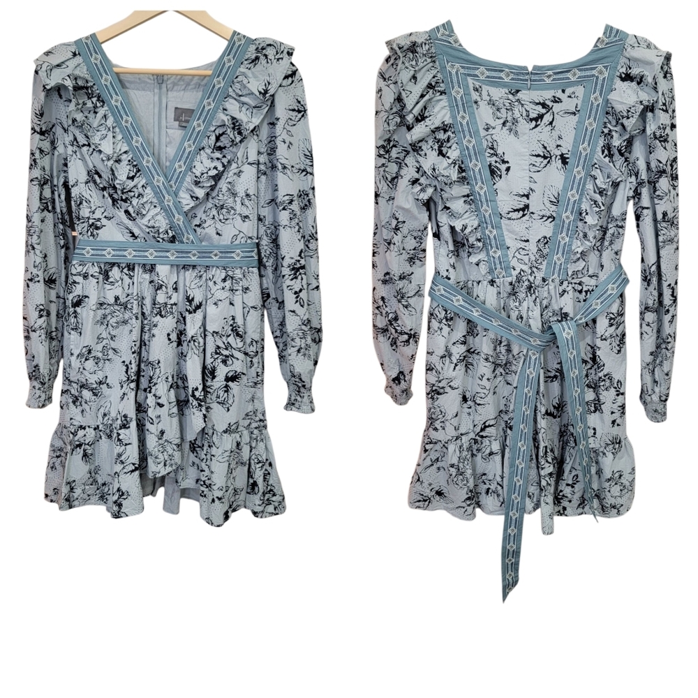 Anthropologie Ruffle Wrap Mini Dress Floral Long Sleeve Cottagecore Woma… - Picture 3 of 17